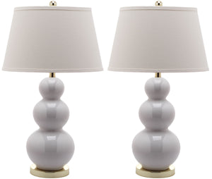 Safavieh - Set of 2 - Pamela Lamp Triple Gourd Ceramic 28" White Gold Cotton LIT4095A-SET2 683726465935