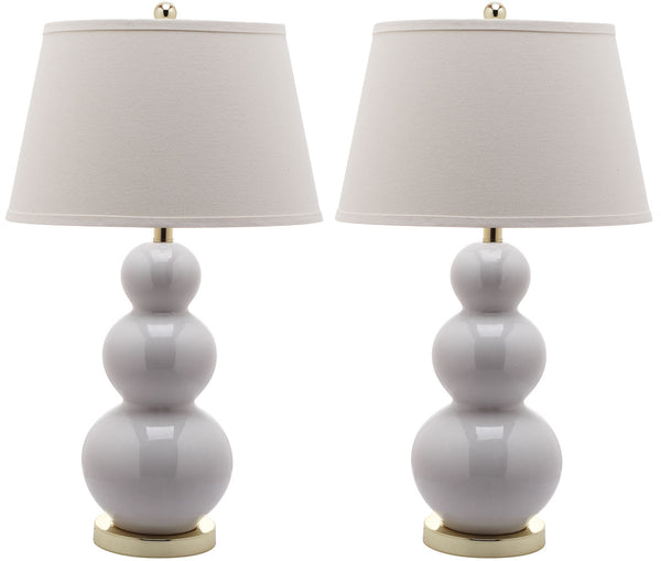 Safavieh - Set of 2 - Pamela Lamp Triple Gourd Ceramic 28" White Gold Cotton LIT4095A-SET2 683726465935