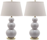 Safavieh - Set of 2 - Pamela Lamp Triple Gourd Ceramic 28" White Gold Cotton LIT4095A-SET2 683726465935