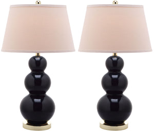 Safavieh - Set of 2 - Pamela Lamp Triple Gourd Ceramic 28" Navy Off White Gold Cotton LIT4095B-SET2 683726559962
