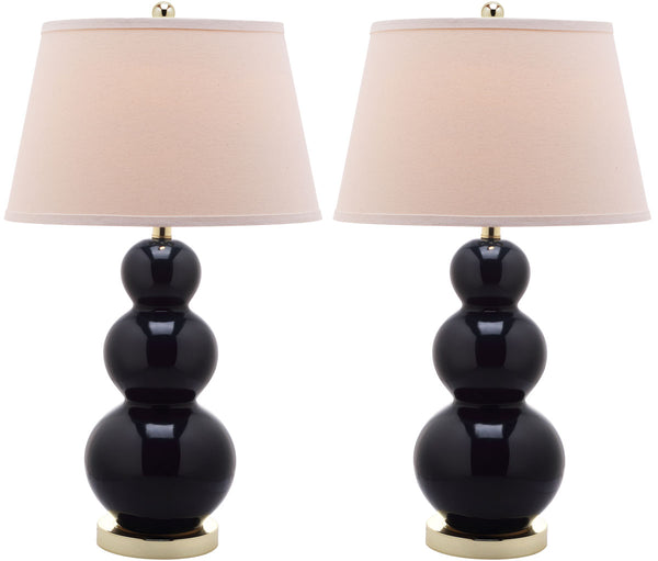 Safavieh - Set of 2 - Pamela Lamp Triple Gourd Ceramic 28" Navy Off White Gold Cotton LIT4095B-SET2 683726559962