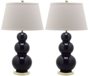 Safavieh - Set of 2 - Pamela Lamp Triple Gourd Ceramic 28" Navy Off White Gold Cotton LIT4095B-SET2 683726559962