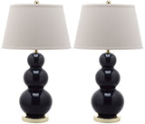 Safavieh - Set of 2 - Pamela Lamp Triple Gourd Ceramic 28" Navy Off White Gold Cotton LIT4095B-SET2 683726559962