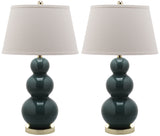 Safavieh - Set of 2 - Pamela Lamp Triple Gourd Ceramic 28" Marine Blue Off White Gold Cotton LIT4095C-SET2 683726559979