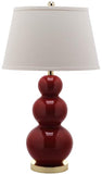 Safavieh - Set of 2 - Pamela Lamp Triple Gourd Ceramic 28" Red Off White Gold Cotton LIT4095E-SET2 683726559993