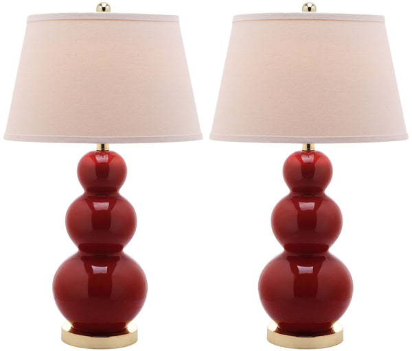 Safavieh - Set of 2 - Pamela Lamp Triple Gourd Ceramic 28" Red Off White Gold Cotton LIT4095E-SET2 683726559993
