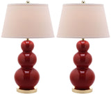 Safavieh - Set of 2 - Pamela Lamp Triple Gourd Ceramic 28" Red Off White Gold Cotton LIT4095E-SET2 683726559993