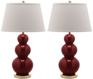 Safavieh - Set of 2 - Pamela Lamp Triple Gourd Ceramic 28" Red Off White Gold Cotton LIT4095E-SET2 683726559993