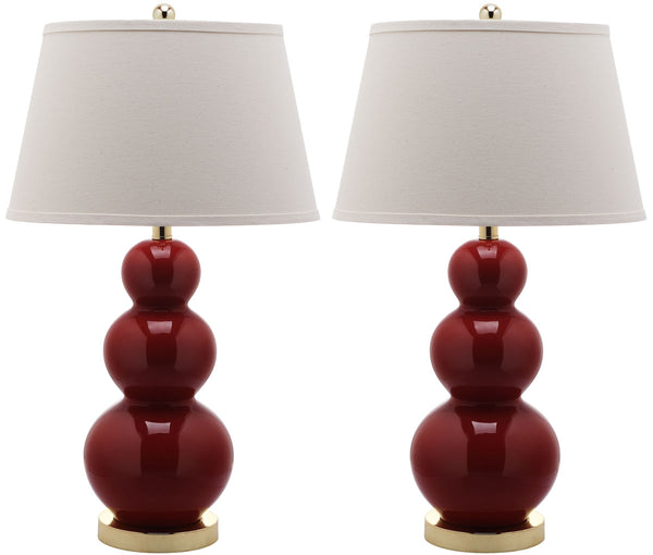 Safavieh - Set of 2 - Pamela Lamp Triple Gourd Ceramic 28" Red Off White Gold Cotton LIT4095E-SET2 683726559993