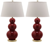 Safavieh - Set of 2 - Pamela Lamp Triple Gourd Ceramic 28" Red Off White Gold Cotton LIT4095E-SET2 683726559993