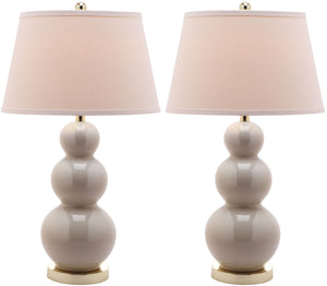 Safavieh - Set of 2 - Pamela Lamp Triple Gourd Ceramic 28" Light Grey Off White Gold Cotton LIT4095F-SET2 683726560005