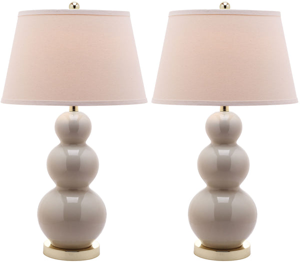 Safavieh - Set of 2 - Pamela Lamp Triple Gourd Ceramic 28" Light Grey Off White Gold Cotton LIT4095F-SET2 683726560005