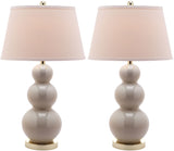 Safavieh - Set of 2 - Pamela Lamp Triple Gourd Ceramic 28" Light Grey Off White Gold Cotton LIT4095F-SET2 683726560005