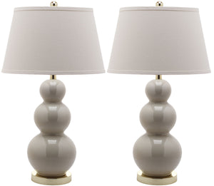Safavieh - Set of 2 - Pamela Lamp Triple Gourd Ceramic 28" Light Grey Off White Gold Cotton LIT4095F-SET2 683726560005
