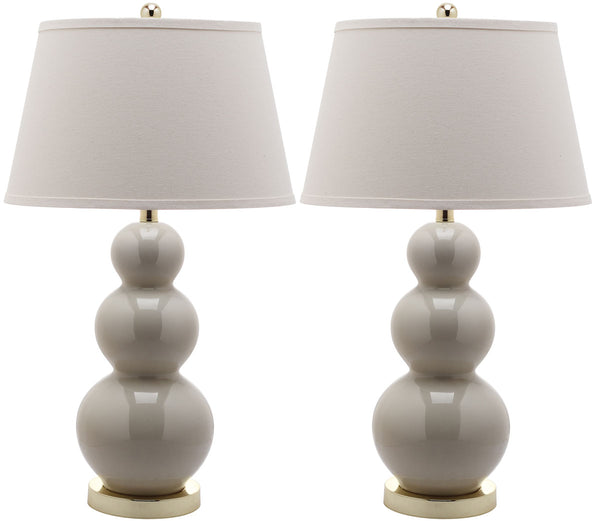 Safavieh - Set of 2 - Pamela Lamp Triple Gourd Ceramic 28" Light Grey Off White Gold Cotton LIT4095F-SET2 683726560005
