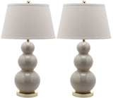 Safavieh - Set of 2 - Pamela Lamp Triple Gourd Ceramic 28" Light Grey Off White Gold Cotton LIT4095F-SET2 683726560005