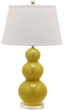 Safavieh - Set of 2 - Pamela Lamp Triple Gourd Ceramic 28" Mustard Gold Off White Cotton LIT4095H-SET2 683726560036