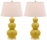 Safavieh - Set of 2 - Pamela Lamp Triple Gourd Ceramic 28" Mustard Gold Off White Cotton LIT4095H-SET2 683726560036