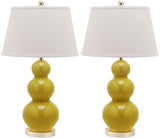 Safavieh - Set of 2 - Pamela Lamp Triple Gourd Ceramic 28" Mustard Gold Off White Cotton LIT4095H-SET2 683726560036