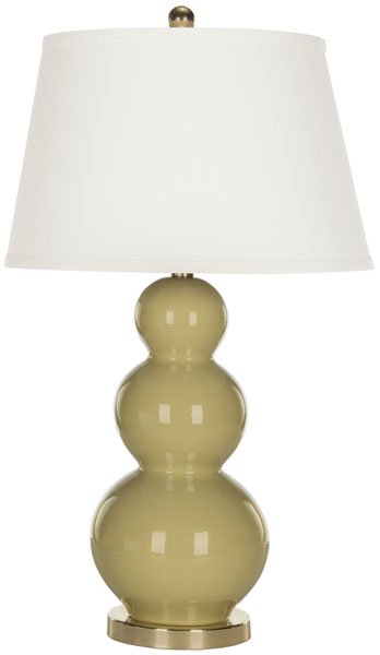 Safavieh - Set of 2 - Pamela Lamp Triple Gourd Ceramic 28" Taupe Off White Gold Cotton LIT4095L-SET2 683726560074