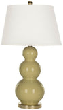 Safavieh - Set of 2 - Pamela Lamp Triple Gourd Ceramic 28" Taupe Off White Gold Cotton LIT4095L-SET2 683726560074