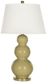 Safavieh - Set of 2 - Pamela Lamp Triple Gourd Ceramic 28" Taupe Off White Gold Cotton LIT4095L-SET2 683726560074