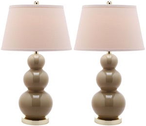 Safavieh - Set of 2 - Pamela Lamp Triple Gourd Ceramic 28" Taupe Off White Gold Cotton LIT4095L-SET2 683726560074