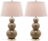 Safavieh - Set of 2 - Pamela Lamp Triple Gourd Ceramic 28" Taupe Off White Gold Cotton LIT4095L-SET2 683726560074