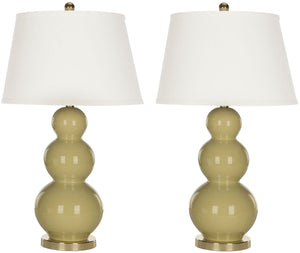 Safavieh - Set of 2 - Pamela Lamp Triple Gourd Ceramic 28" Taupe Off White Gold Cotton LIT4095L-SET2 683726560074