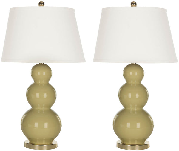 Safavieh - Set of 2 - Pamela Lamp Triple Gourd Ceramic 28" Taupe Off White Gold Cotton LIT4095L-SET2 683726560074