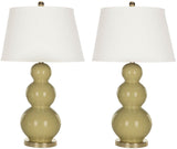 Safavieh - Set of 2 - Pamela Lamp Triple Gourd Ceramic 28" Taupe Off White Gold Cotton LIT4095L-SET2 683726560074