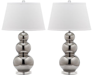 Safavieh - Set of 2 - Pamela Lamp Triple Gourd Ceramic 28" Silver Off White Clear Cotton LIT4095M-SET2 683726713975