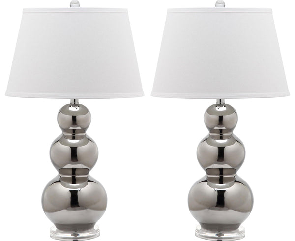 Safavieh - Set of 2 - Pamela Lamp Triple Gourd Ceramic 28" Silver Off White Clear Cotton LIT4095M-SET2 683726713975