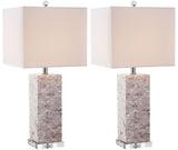 Safavieh - Set of 2 - Homer Table Lamp Shell 26" Cream White Silver Clear Cotton Polyester LIT4106A-SET2 683726416012