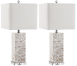 Safavieh - Set of 2 - Homer Table Lamp Shell 26" Cream White Silver Clear Cotton Polyester LIT4106A-SET2 683726416012