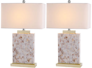 Safavieh - Set of 2 - Tory Table Lamp Shell 24.5" Cream White Gold Bushed Cotton Polyester LIT4107A-SET2 683726416166