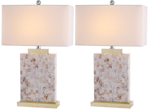 Safavieh - Set of 2 - Tory Table Lamp Shell 24.5" Cream White Gold Bushed Cotton Polyester LIT4107A-SET2 683726416166
