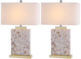 Safavieh - Set of 2 - Tory Table Lamp Shell 24.5" Cream White Gold Bushed Cotton Polyester LIT4107A-SET2 683726416166