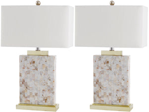 Safavieh - Set of 2 - Tory Table Lamp Shell 24.5" Cream White Gold Bushed Cotton Polyester LIT4107A-SET2 683726416166