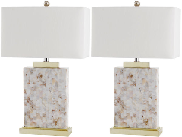 Safavieh - Set of 2 - Tory Table Lamp Shell 24.5" Cream White Gold Bushed Cotton Polyester LIT4107A-SET2 683726416166
