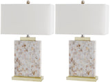 Safavieh - Set of 2 - Tory Table Lamp Shell 24.5" Cream White Gold Bushed Cotton Polyester LIT4107A-SET2 683726416166