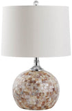 Safavieh - Set of 2 - Nikki Table Lamp Shell 22.5" Cream White Silver Chrome Cotton Polyester LIT4109A-SET2 683726416302
