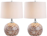 Safavieh - Set of 2 - Nikki Table Lamp Shell 22.5" Cream White Silver Chrome Cotton Polyester LIT4109A-SET2 683726416302