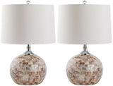 Safavieh - Set of 2 - Nikki Table Lamp Shell 22.5" Cream White Silver Chrome Cotton Polyester LIT4109A-SET2 683726416302