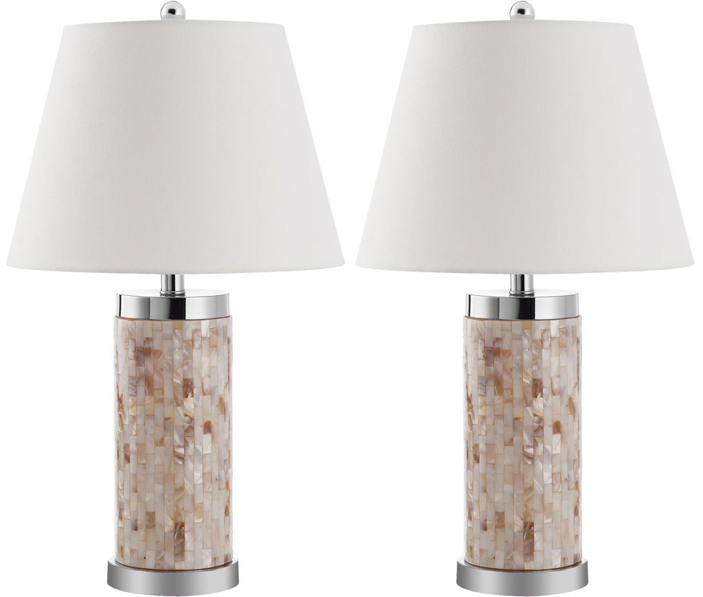 Safavieh - Set of 2 - Diana Table Lamp Shell 25" Cream White Silver Clear Cotton Polyester LIT4110A-SET2 683726416319
