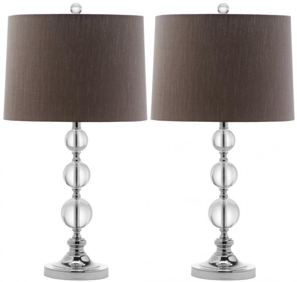 Safavieh - Set of 2 - Keeva Lamp Ball Crystal 26" Clear Grey Chrome Silver Cotton LIT4113A-SET2 683726678137