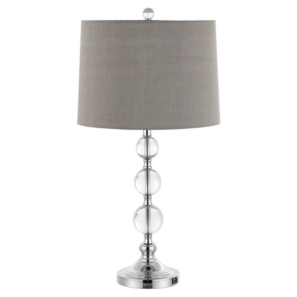 Safavieh Keeva, 27 Inch, Clear/Chrome, Crystal/Iron Table Lamp Set Of 2 W/ Usb Port – Grey Shades​ -Set Of 2 Clear / Grey Crystal LIT4113A-SET2-U