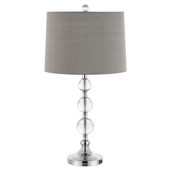 Safavieh Keeva, 27 Inch, Clear/Chrome, Crystal/Iron Table Lamp Set Of 2 W/ Usb Port – Grey Shades​ -Set Of 2 Clear / Grey Crystal LIT4113A-SET2-U