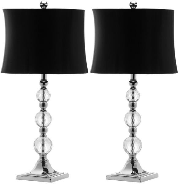 Safavieh - Set of 2 - Maeve Lamp Ball Crystal 28" Clear Black Chrome Silver Polyester LIT4114A-SET2 683726678182