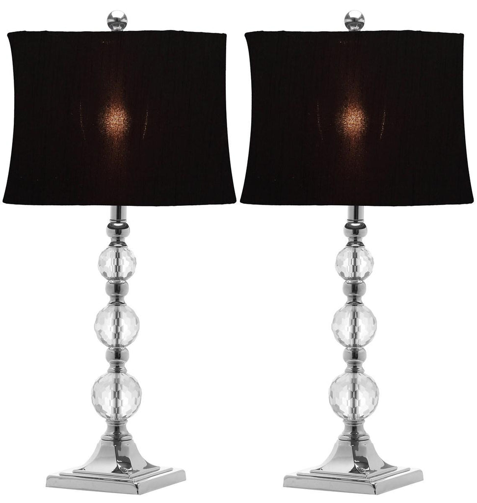 Safavieh - Set of 2 - Maeve Lamp Ball Crystal 28" Clear Black Chrome Silver Polyester LIT4114A-SET2 683726678182